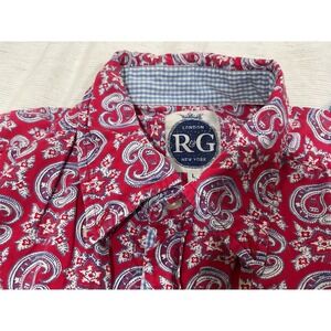 R&G London New York Mens Large Red Paisley Short Sleeve Button Down Shirt
